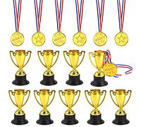 FEPITO 30 Pcs Trophées Médailles Ensemble 10 Pcs Or Trophée en Plastique et 20 Pcs Vainqueur Médailles pour Kid Party Sports Awards