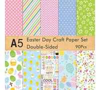 FEPITO 90 Feuilles Pâques Motif Papier Ensemble A5 Taille Papier Craft pour Pâques Carte Faire Scrapbook Décoration, Double Face 10 Motifs