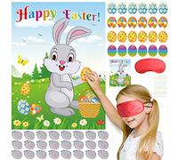 FEPITO Kids Easter Game Pin Your Tail on The Rabbit with 24 Tail Pins Eggs on The Rabbit 24 Easter Egg Sticker Activités de Chasse pour la décoration de fête de Pâques
