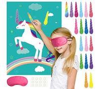 FEPITO Pin the Horn sur le jeu de fête d'anniversaire de Licorne avec 24 cornes pour les fournitures de fête de Licorne, décorations de fête d'anniversaire pour enfants