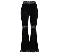 FEPOYA Pantalon Gothique Noir évasé en Velours pour Femme Taille Haute Bas Clochette pour Fête Streetwear A2 M