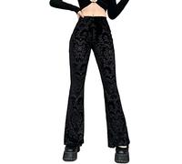 FEPOYA Pantalon Gothique Noir évasé en Velours pour Femme Taille Haute Bas Clochette pour Fête Streetwear A1 M