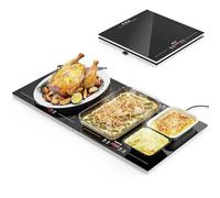 FEPPO Plateau chauffant électrique avec contrôle indépendant de la température et de la minuterie, chauffe-aliments modulaire 2 en 1 pour fêtes, buffets, tapis chauffant de surface en verre de 78,7 x
