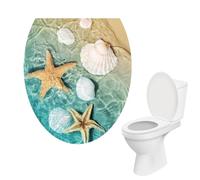 FEQDWOX 1 pièce Autocollant Amovible pour Couvercle de Siège de Toilette, Durable et Pratique, Bande Dessinée avec Motif Coquillage Étoile de Mer, WC, Decoration WC, Toilette, Sticker Salle de Bain
