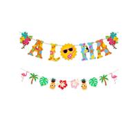 FEQDWOX Guirlande & Banderole Joyeux Anniversaire Hawaïenne | Lot de 2 Bannières Flamant Rose pour Décoration Fête Tropicale, Piscine, Plage & Été.