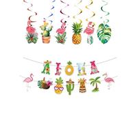 FEQDWOX Kit Déco Fête Hawaïenne Tropicale 7 Pcs : 1 Bannière Aloha & 6 Spirales Suspendues. Idéal pour Luau, Plage, Piscine, Soirée Tiki et Ambiance d'Été Inoubliable.