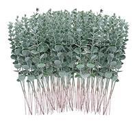 FEQO 120 Pcs Branches D'eucalyptus Artificielle Faux Eucalyptus Tiges D'eucalyptus Artificielles Simulation Feuilles D'eucalyptus Plante Artificielle pour Mariage Maison Cuisine Décoration, Gris Vert