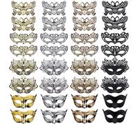 FEQO 32 Pièces Masque Vénitienne Femme Homme Masque Vintage Masques Antiques Rétro Mascarade Masque Bal Masqué pour Carnaval Halloween Party