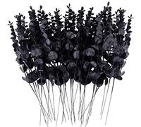 FEQO 36 Pcs Décorations De Plantes D'eucalyptus Artificielles Branches D'eucalyptus Artificielle Faux Eucalyptus Feuilles Faux Plante Tiges D'eucalyptus pour Mariage Maison Cuisine Décoration, Noir