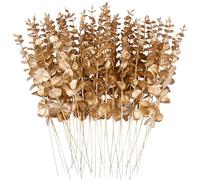 FEQO 36 Pcs Décorations De Plantes D'eucalyptus Artificielles Branches D'eucalyptus Artificielle Faux Eucalyptus Feuilles Faux Plante Tiges D'eucalyptus pour Mariage Maison Cuisine Décoration, Or