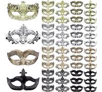 FEQO 48 Pièces Masque Vénitien Mascarade Vintage Antiques Masque Rétro Mascarade Carnaval Bal Masqué pour Femme Homme Halloween Party