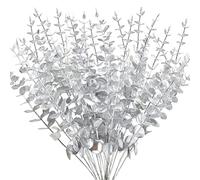FEQO Lot de 36 tiges d'eucalyptus artificielles argentées avec Fausses Feuilles d'eucalyptus décoratives de 38,1 cm pour Vase, Bouquet de Mariage, Maison (FF-22-070)