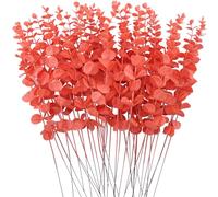 FEQO Lot de 36 tiges d'eucalyptus artificielles Orange avec Fausses Feuilles d'eucalyptus - 38,1 cm - pour Vase, Bouquet de Mariage, Maison - FF-22-067