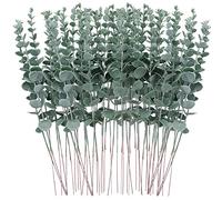 FEQO Lot de 48 tiges de feuilles d'eucalyptus artificielles vertes, 38,1 cm, fausses branches d’eucalyptus pour bouquet, mariage, décoration d'intérieur