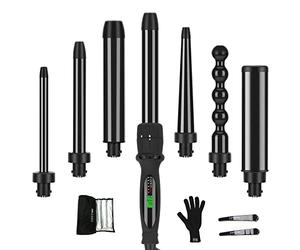 Fer a Boucler 7 En 1, Parwin Pro Beauty Boucleur a Cheveux, Professionnel Appareils Et Outils De Coiffure, Fer a Friser en Céramique avec 7 Baguettes Chauffantes, 100-230℃, Écran LCD