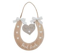 Fer à cheval de mariage - « Good Luck » avec cœur à suspendre « Mr & Mrs » - Cadeau en bois décoré avec cœurs et rubans
