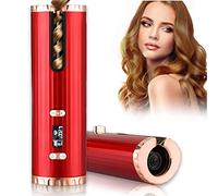 Fer à Friser Automatique,Fers à Boucler Sans Fil Portables Avec écran Lcd,Température Réglable,Boucleur a Cheveux Céramique Avancée de Chauffage Rapide,Bigoudi Rechargeable par USB (Rouge A)