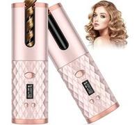 Fer à friser Automatique Wafenso, Boucleur a Cheveux sans Fil Température Ajustable Affichage LCD, 190*60*50mm-Rose Rose