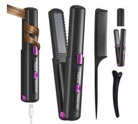 Fer à lisser rechargeable sans fil 4500 mAh portable et fer à friser 2 en 1 Mini fer plat rechargeable par USB LCD (gris foncé)