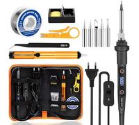 Fer à Souder Electronique de Precision 80W avec Controle Température 180-500°C, Kit Soudure Electronique 13-en-1 avec 5 Pointes, Fil à Etain, Pompe à Dessouder et Sac PU
