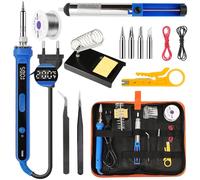 Fer à Souder Kit,100 W Temperature Réglable 180-520°C,Fer a Souder Electronique de Precision Avec Interrupteur ON/OFF,Multimètre Numérique,5 Conseils de Soudage,Pompe à Dessouder,Fil de Soudur(14PCS)