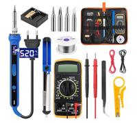 Fer à Souder Kit,100 W Temperature Réglable 180-520°C,Fer a Souder Electronique de Precision Avec Interrupteur ON/OFF,Multimètre Numérique,5 Conseils de Soudage,Pompe à Dessouder,Fil de Soudur(15PCS)