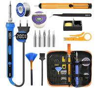 Fer à Souder Kit 100W LED Température réglable 180-520 °C avec interrupteur marche/arrêt, 8 g de nettoyant pour pannes à souder, 50 g de fil à souder, 6 pannes à souder, pompe à dessouder, support pou