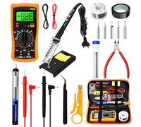 Fer à Souder Kit, 19 en 1 LED Visible Température Réglable 180-520°C Electronique de Precision avec Interrupteur, 5 Conseils de Soudage, Pompe à Dessouder, Fil de Soudure, pour Réparations Électriques