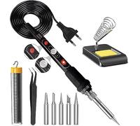Fer à Souder Kit, 60W Electrique Temperature Réglable200~450℃ avec Interrupteur ON/OFF, 5PCS Conseils de soudage, Fil de Soudure, Station de Soudage, Pincettes(Black)