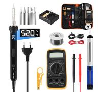 Fer à Souder Kit, kit de soudage à température réglable LED 100 W, station de soudage électrique avec 5 Conseils de soudage, Pompe à Dessouder, Multimètre Numérique Pour Le Soudage Et La Réparation