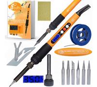 Fer à souder professionnel 60W Rosfix Orange avec écran LCD, 6 pannes, éponge et support - Set 12 en 1