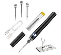 Fer à Souder Sans fil avec Couvercle, 5V Soldering Iron Rechargeable USB Portable avec 3 Pointes de Soudure, Fer a Souder Etain Support et Couvercle, Brûleur à Température