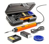 Fer à souder sans fil, écran d'affichage numérique réglable USB à souder électrique portable avec noyau chauffant, cordon de fer à souder, colophane, support de fer à souder, étui de ran orange color