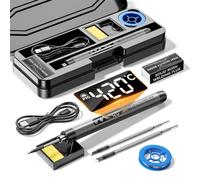 Fer à Souder Sans Fil, Température Réglable 200-450°C avec écran LCD, Recharge USB Electronique de Precision avec 3 Conseils de soudage, Barre de Soudure pour Réparation Électronique, Soudure et DIY