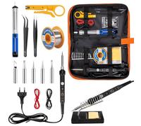 Fer à souder set, 16 en 1 60W kit de fer a souder electronique, 220-480°C température réglable, poste à souder, 5 pointes de soudure, fil de soudure, pince à épiler et pompe de dessoudage