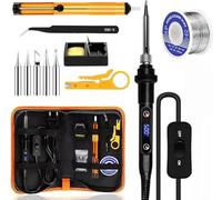 Fer à Souder Set,80W Température Réglable 180-500°C Electronique de Precision avec Interrupteur ON/OFF, 5 Conseils de soudage,Barre de Soudure pour la Maintenance Electrique (Noir)