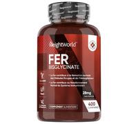 Fer Bisglycinate 28mg - 400 Micro Comprimés Vegan (pour +1 An) sans Goût - le Fer Contribue à la Formation Normale des Globules Rouges et de l'Hémoglobine (EFSA)