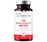 FER Bisglycinate Pur 14 mg | Complément Alimentaire Anti-Fatigue | Fer Breveté Ferrochel® Haute Absorption | Cure de 3 Mois sans Troubles Digestifs | 90 Gélules Végétales | Made in France | Terravita