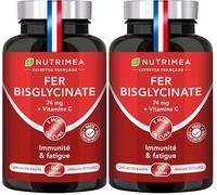 FER Bisglycinate + Vitamine C - 14 mg de Fer/Gélule - Procure 100% des Besoins Journaliers - Absorption & Biodisponibilité Maximales - Nutrimea - 90 Gélules Vegan - Fabriqué en France (Lot de 2)