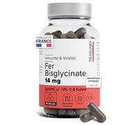 Fer Bisglycinate14mg - Haute Biodisponibilité avec Vitamine C - Cure 3 Mois