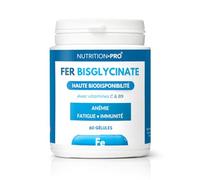 Fer bysglycinate - 60 gélules | Avec vitamines C • B9 | Hautement assimilable | Santé/immunité | Fabriquée en France | Nutrition pro