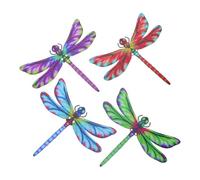 Fer Grosse Libellule Décoration Colorée Murale, 4 Pièces | Silhouette Ajourée Fine, Trous Suspendre Prévus, Ne Bloque Pas la Lumière, pour Pergola, Portail et Terrasse