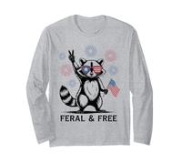 Feral and Free Raton Laveur Lunettes Drapeau USA Peace Fête Manche Longue