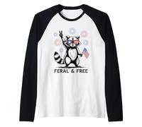 Feral and Free Raton Laveur Lunettes Drapeau USA Peace Fête Manche Raglan
