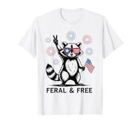 Feral and Free Raton Laveur Lunettes Drapeau USA Peace Fête T-Shirt