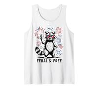 Feral and Free Raton Laveur Peace Drapeau Feux USA Débardeur