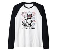 Feral and Free Raton Laveur Peace Drapeau Feux USA Manche Raglan