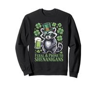 Feral and Prone to Shenanigans Raccoon St Patricks Day Sweatshirt
