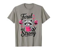 Feral and Strong Breast Cancer Awareness Gym Raton Laveur T-Shirt