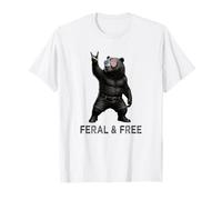 Feral & Free Grizzly Ours Rock Gesture Patriotic Grizzly Bear T-Shirt